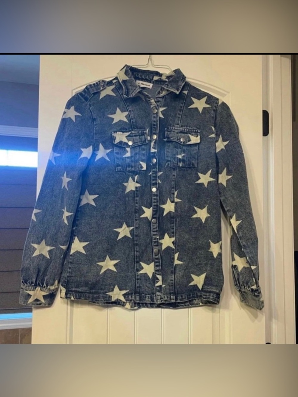 Macaron star denim snap front light jacket/denim shirt